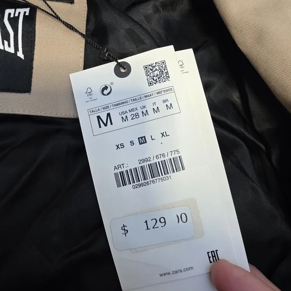 Zara x Everlast ($129) Cropped Bomber Jacket Beige Logo Athletic Jacket NWT - Picture 4 of 8